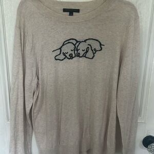 Women's Beige Sweater with Embroidered Dogs